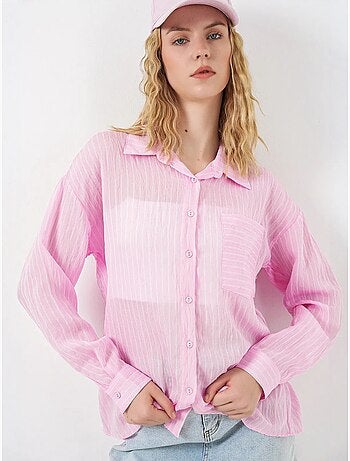 Camisa oversized às riscas com abotoamento frontal bdart
