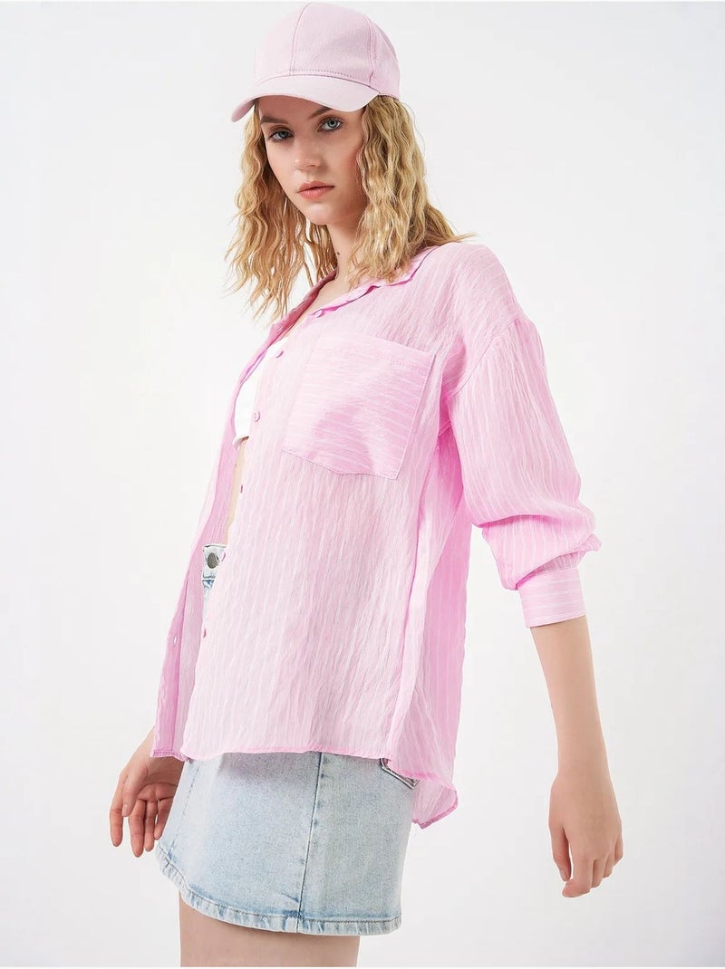 Camisa oversized às riscas com abotoamento frontal bdart Rosa-claro - Kiabi