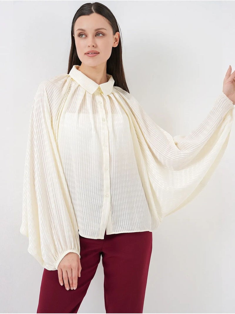 Camisa oversized às riscas com botões bdart Marfim - Kiabi