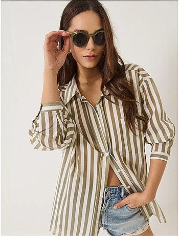 Camisa oversized às riscas com detalhe de bolso único lucci