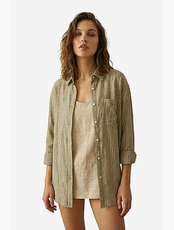 Camisa oversized às riscas em popelina de algodão de manga comprida my fashion
