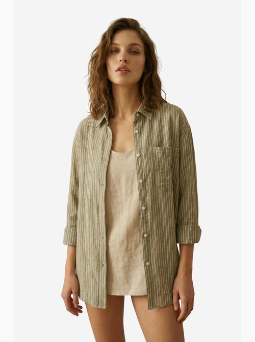 Camisa oversized às riscas em popelina de algodão de manga comprida my fashion - Kiabi