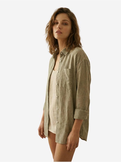 Camisa oversized às riscas em popelina de algodão de manga comprida my fashion - Kiabi