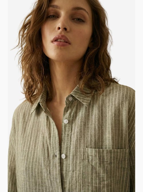 Camisa oversized às riscas em popelina de algodão de manga comprida my fashion - Kiabi