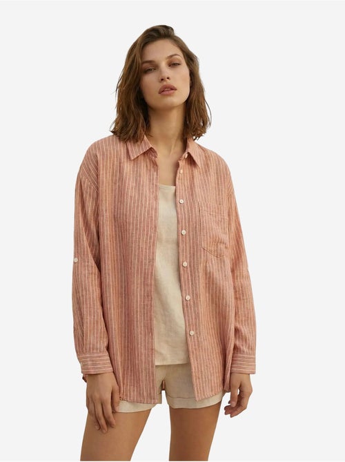 Camisa oversized às riscas em popelina de algodão de manga comprida my fashion - Kiabi