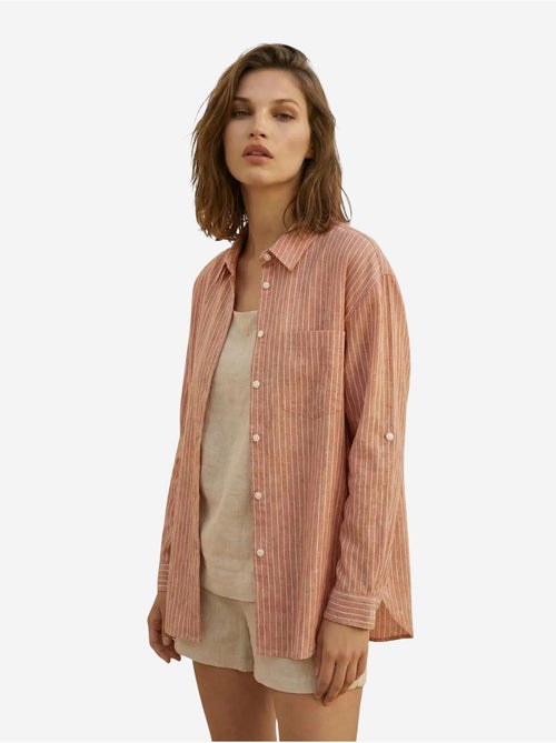 Camisa oversized às riscas em popelina de algodão de manga comprida my fashion - Kiabi