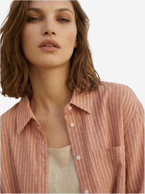 Camisa oversized às riscas em popelina de algodão de manga comprida my fashion - Kiabi