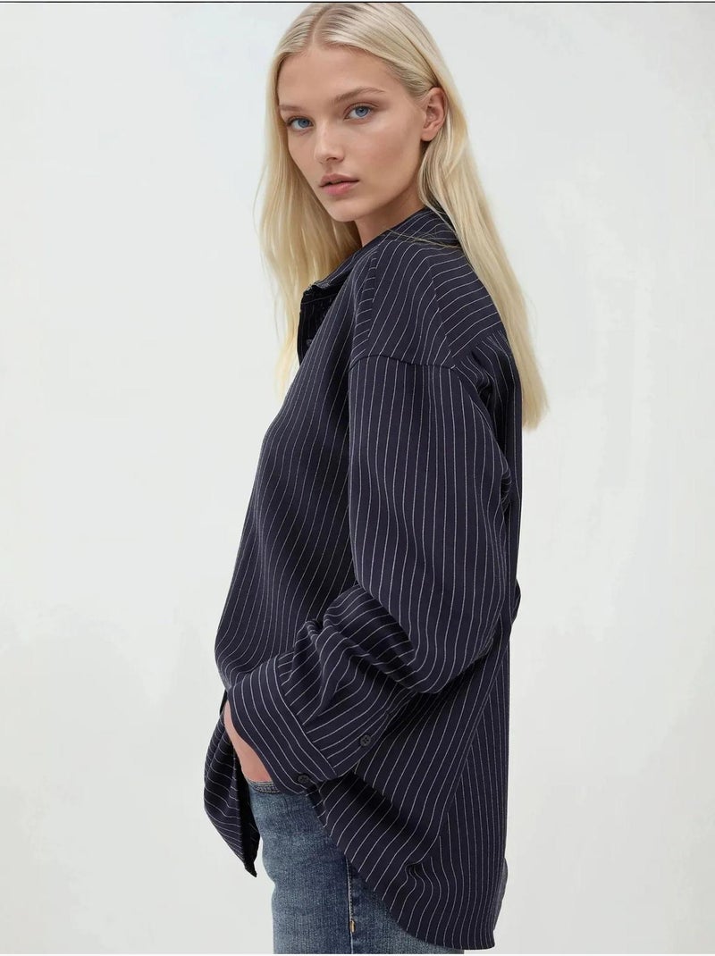 Camisa oversized às riscas hiccup Azul-marinho - Kiabi