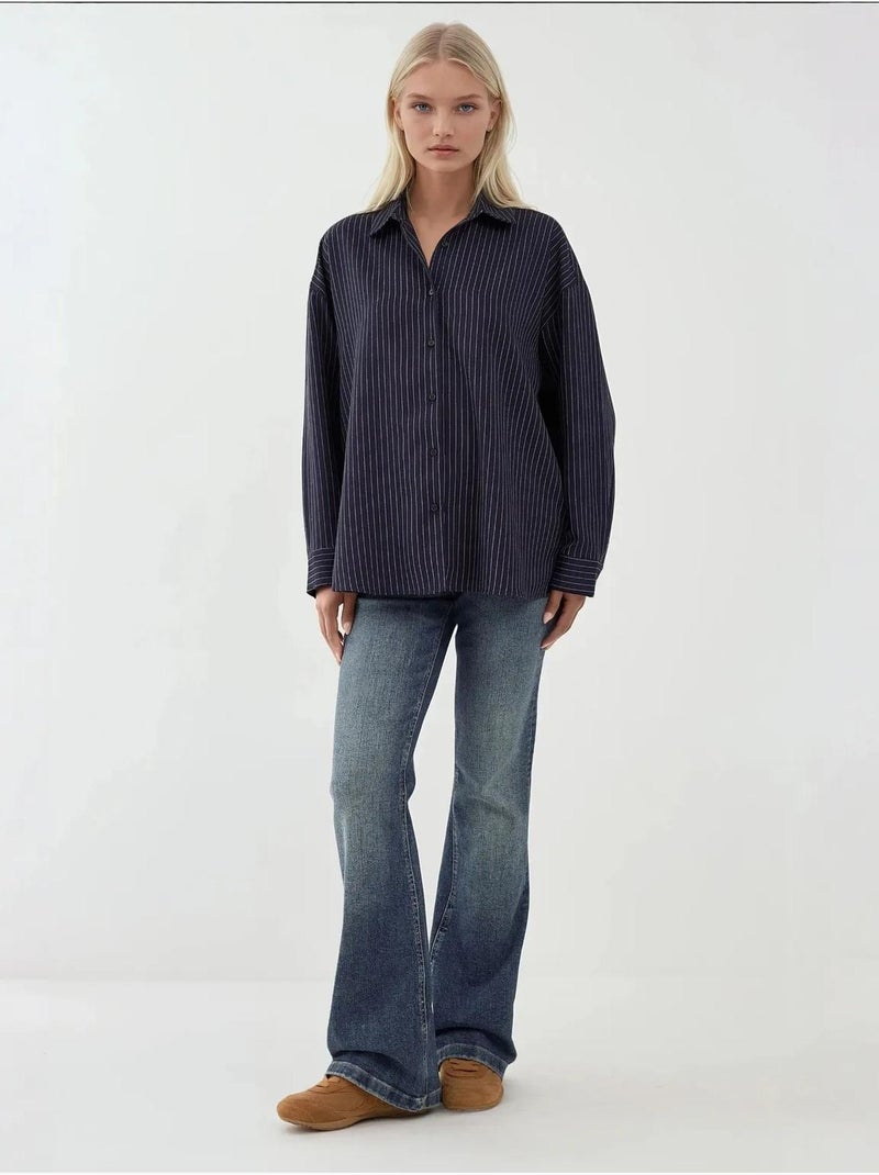 Camisa oversized às riscas hiccup Azul-marinho - Kiabi