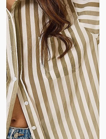 Camisa oversized bianco às riscas com detalhe de bolso único lucci