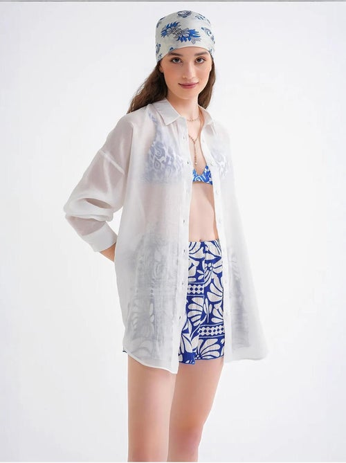 Camisa oversized com botões mixray - Kiabi Camisa oversized com botões mixray - Kiabi