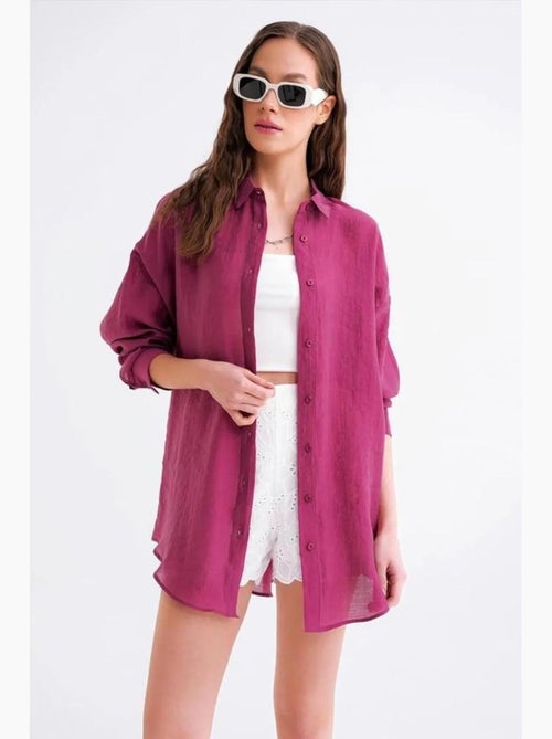 Camisa oversized com botões mixray - Kiabi Camisa oversized com botões mixray - Kiabi