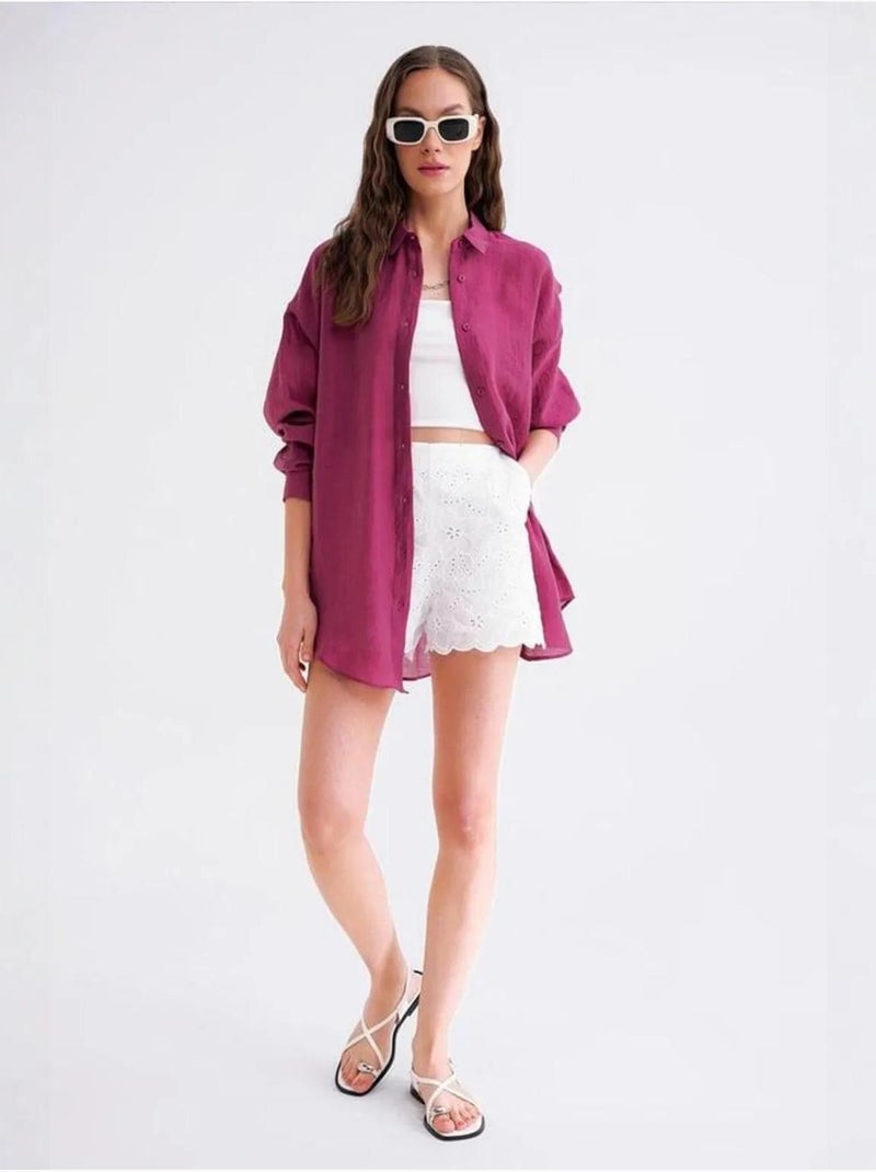 Camisa oversized com botões mixray Magenta - Kiabi