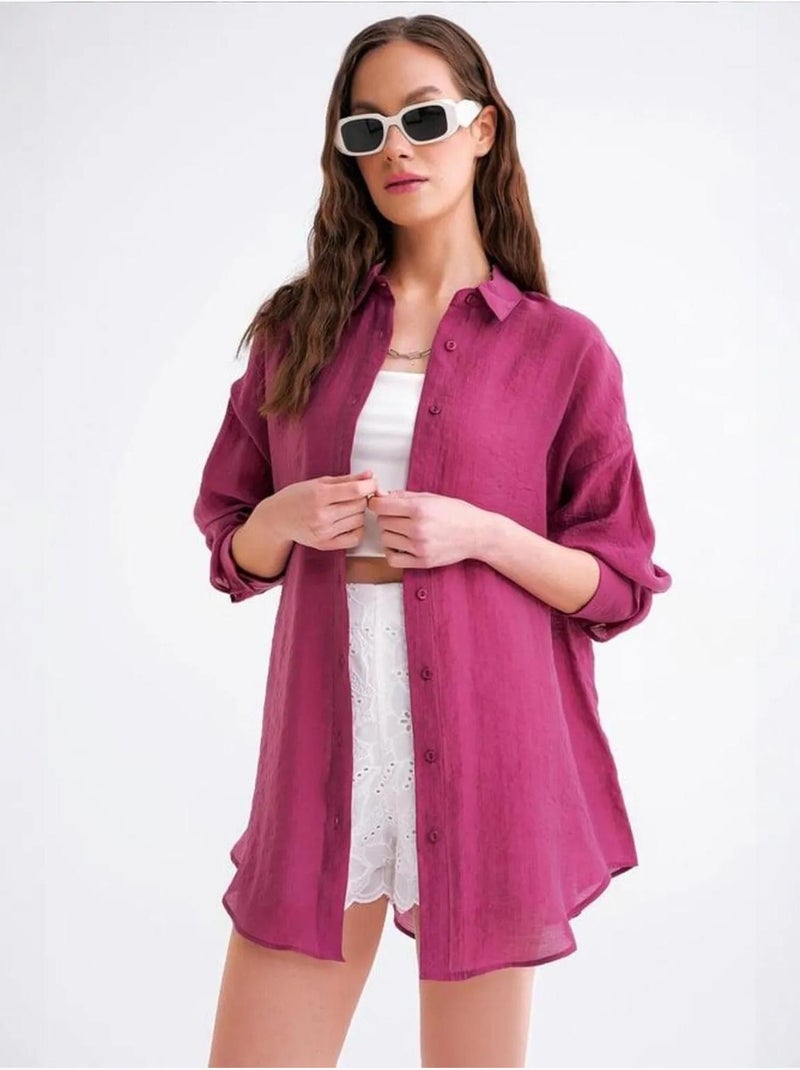 Camisa oversized com botões mixray Magenta - Kiabi