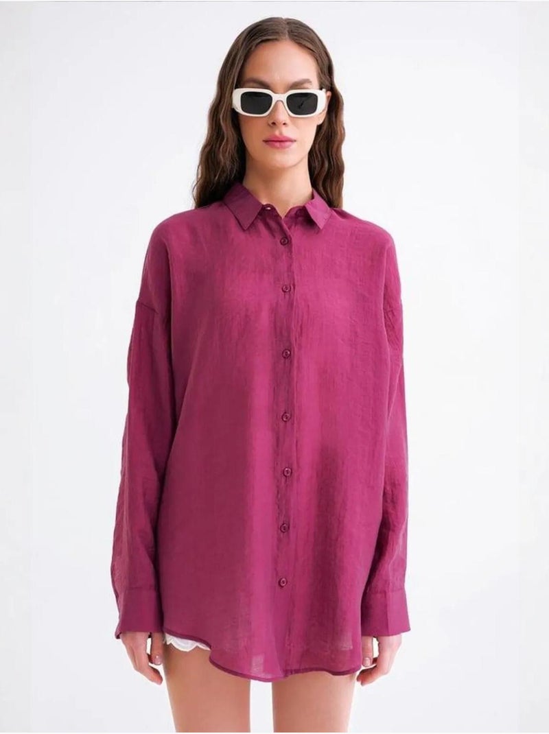 Camisa oversized com botões mixray Magenta - Kiabi