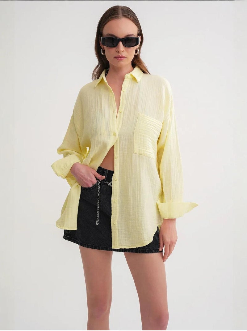Camisa oversized com detalhe de bolso mixray Âmbar - Kiabi