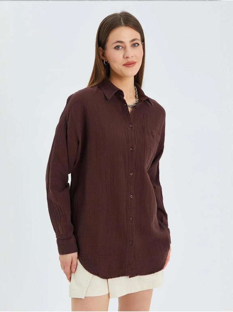 Camisa oversized com detalhe de bolso mixray Castanho-claro - Kiabi