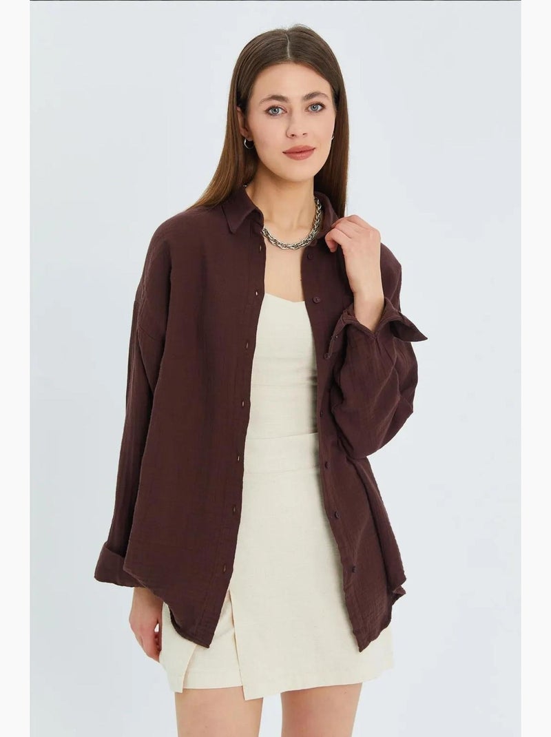 Camisa oversized com detalhe de bolso mixray Castanho-claro - Kiabi