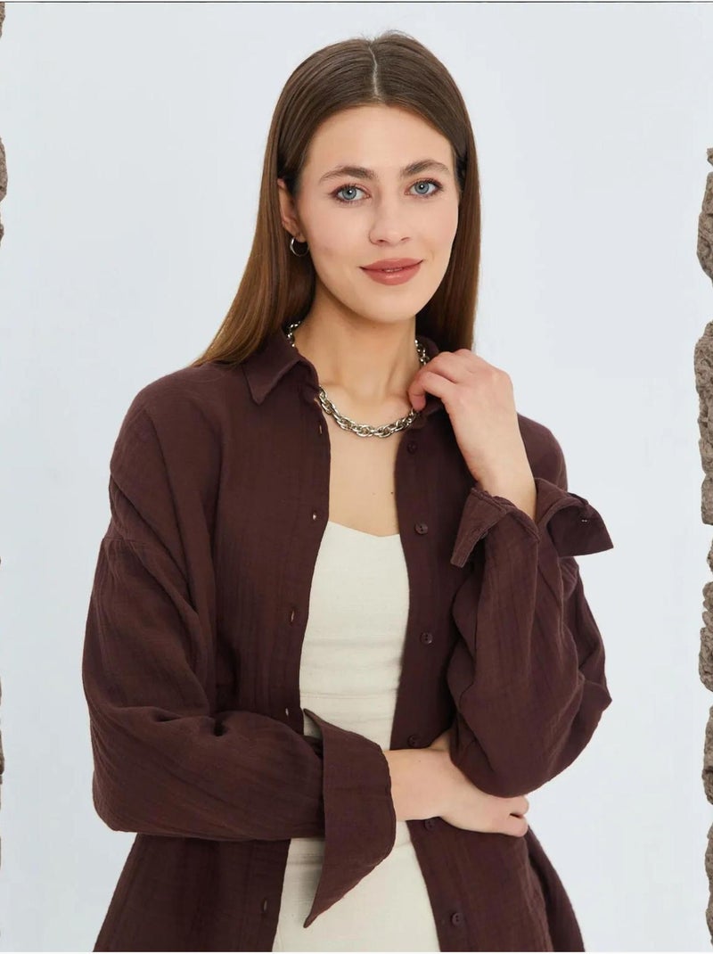 Camisa oversized com detalhe de bolso mixray Castanho-claro - Kiabi