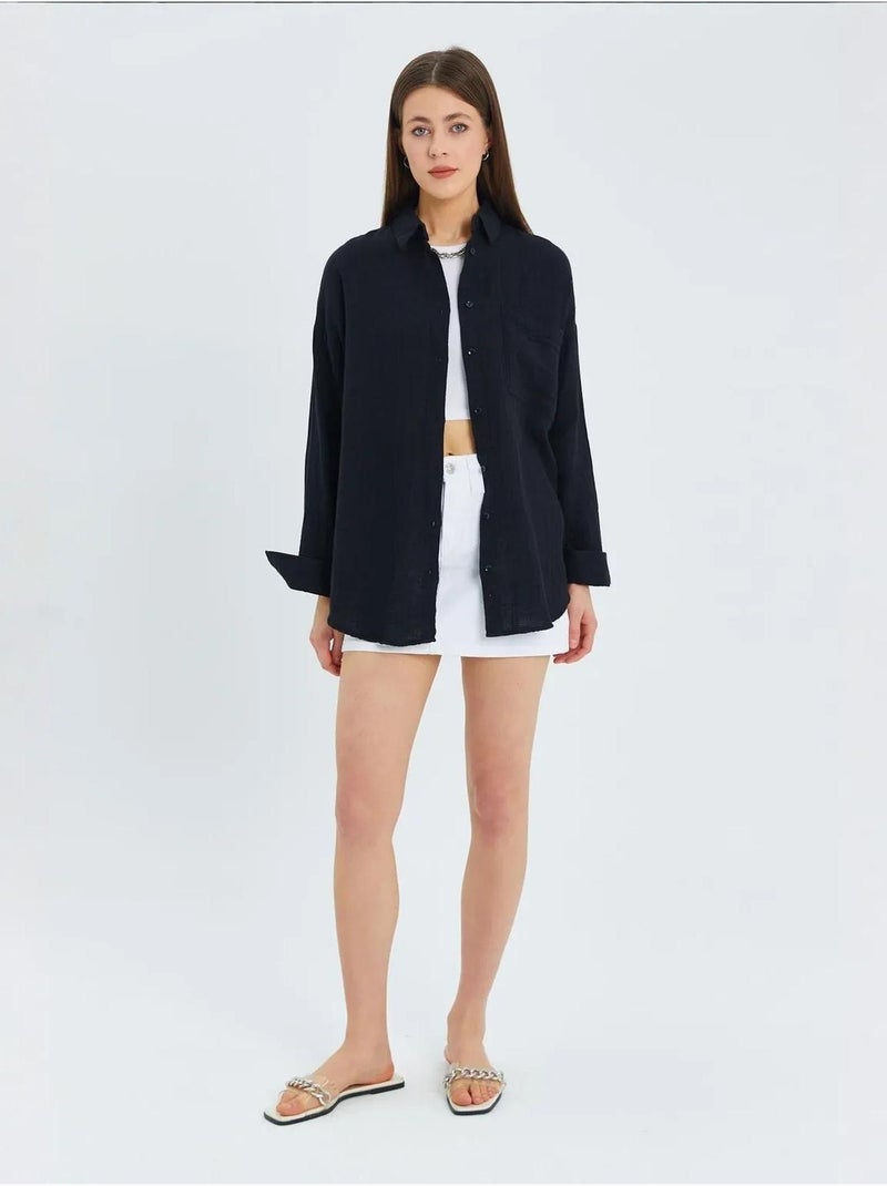 Camisa oversized com detalhe de bolso mixray Preto - Kiabi
