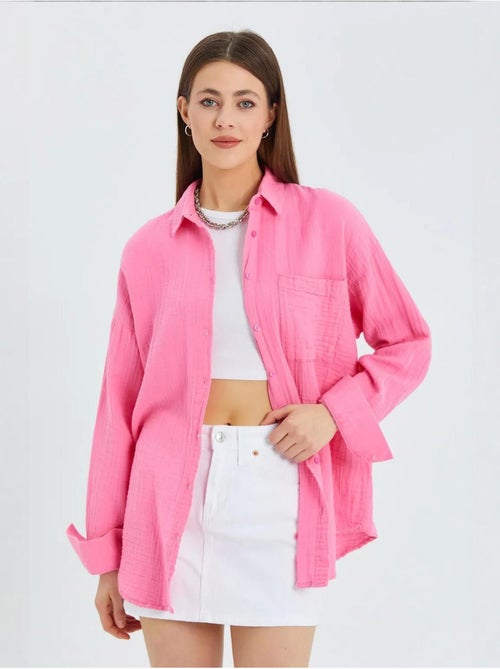 Camisa oversized com detalhe de bolso mixray - Kiabi Camisa oversized com detalhe de bolso mixray - Kiabi