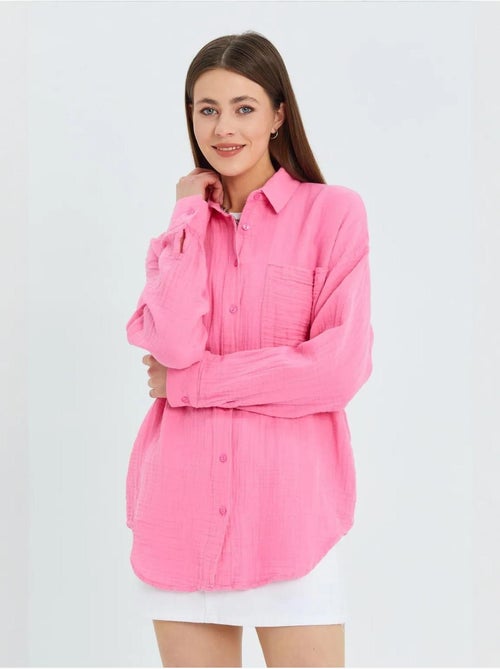 Camisa oversized com detalhe de bolso mixray - Kiabi Camisa oversized com detalhe de bolso mixray - Kiabi