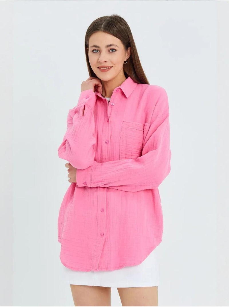 Camisa oversized com detalhe de bolso mixray Rosa-fluo/Solinotes - Kiabi