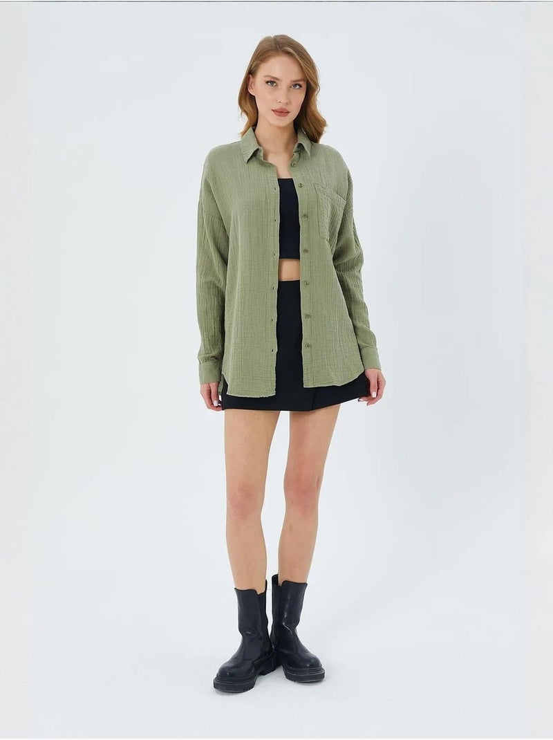 Camisa oversized com detalhe de bolso mixray Verde pastel - Kiabi