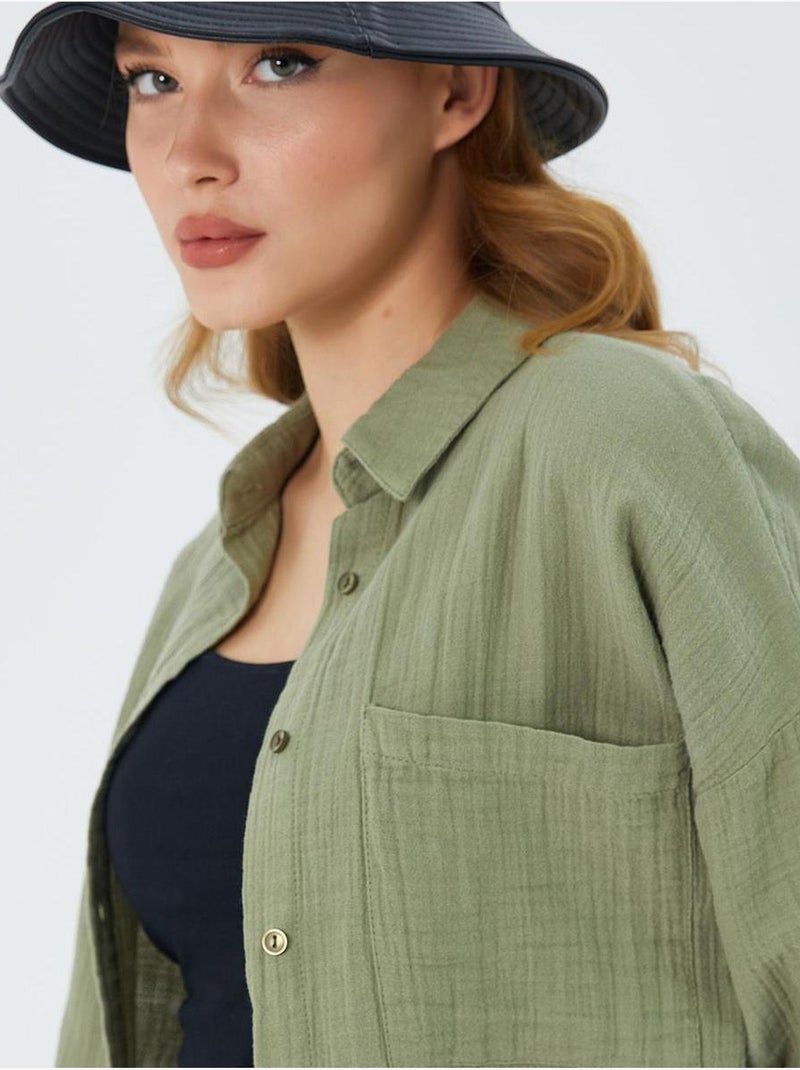 Camisa oversized com detalhe de bolso mixray Verde pastel - Kiabi