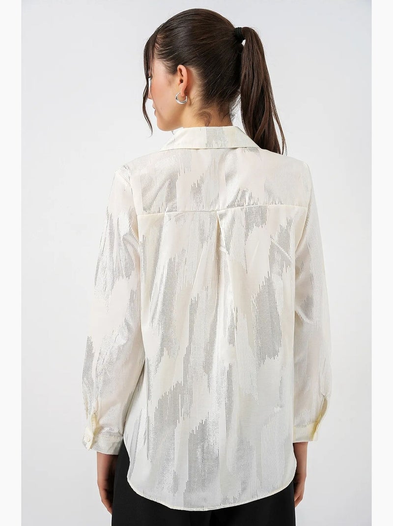 Camisa oversized com estampado abstrato e abotoamento frontal bdart Bege-areia - Kiabi