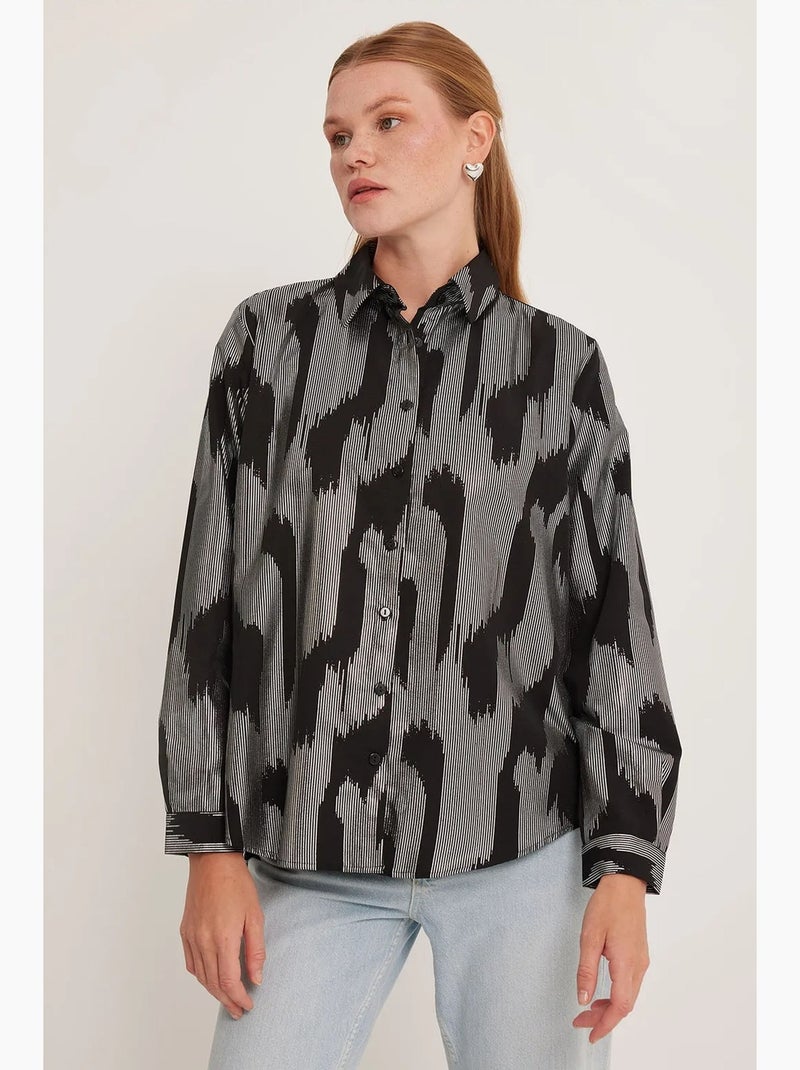 Camisa oversized com estampado abstrato e abotoamento frontal bdart Cinza escuro - Kiabi