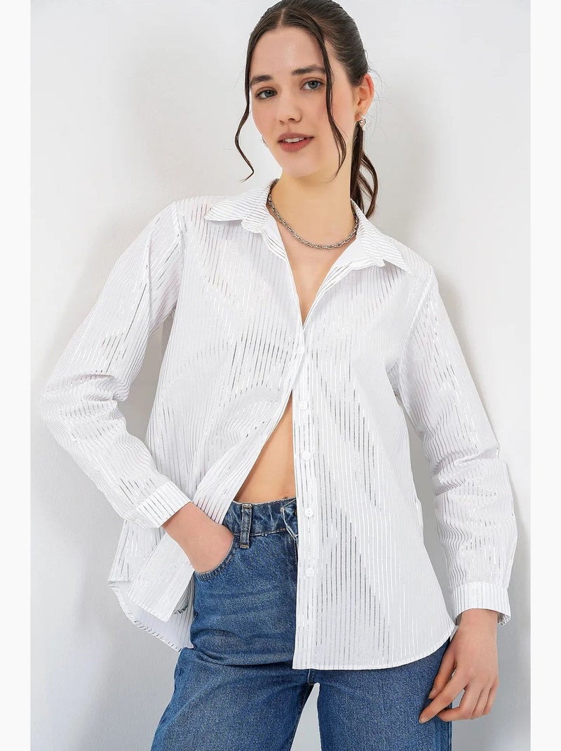 Camisa oversized com estampado abstrato e abotoamento frontal bdart Cinza pérola - Kiabi