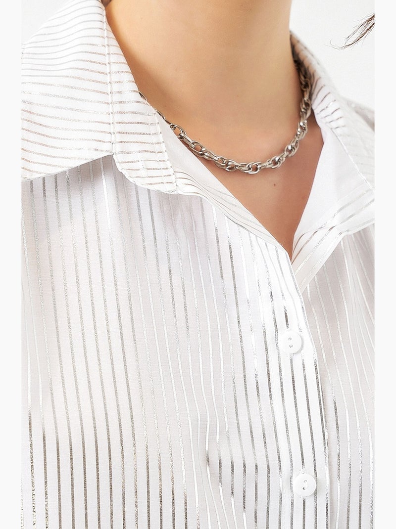 Camisa oversized com estampado abstrato e abotoamento frontal bdart Cinza pérola - Kiabi