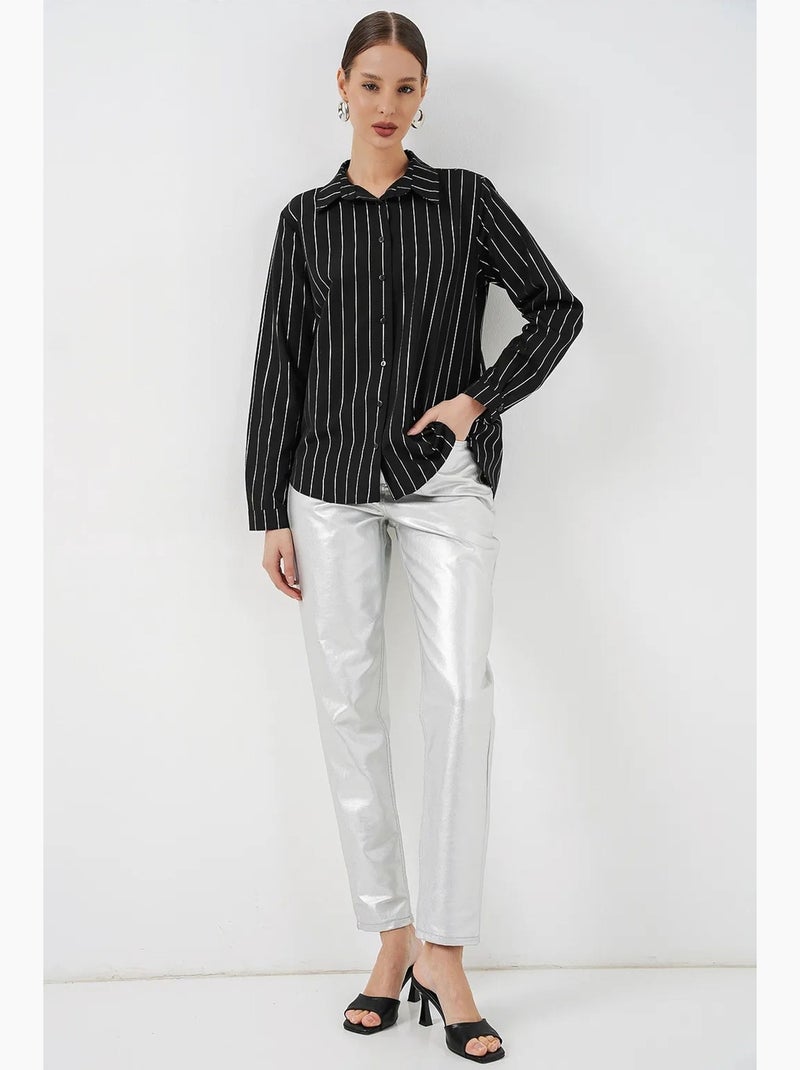 Camisa oversized com estampado abstrato e abotoamento frontal bdart Cinza-preto - Kiabi