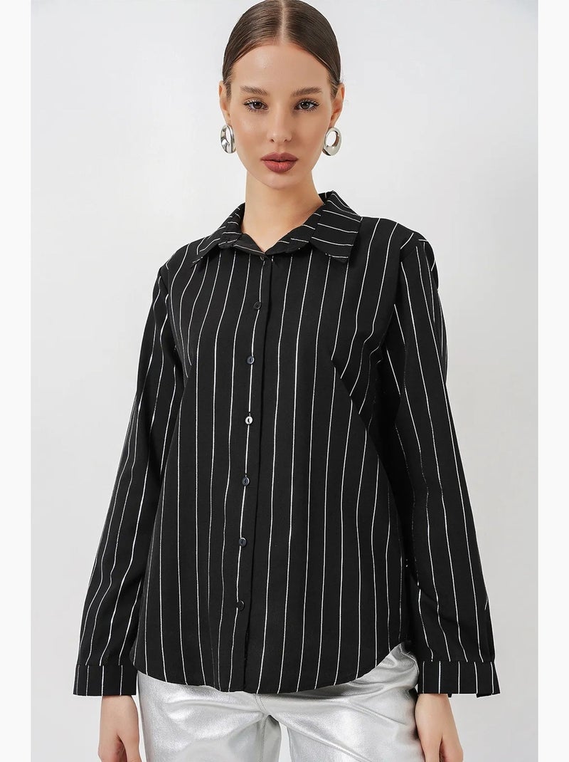 Camisa oversized com estampado abstrato e abotoamento frontal bdart Cinza-preto - Kiabi