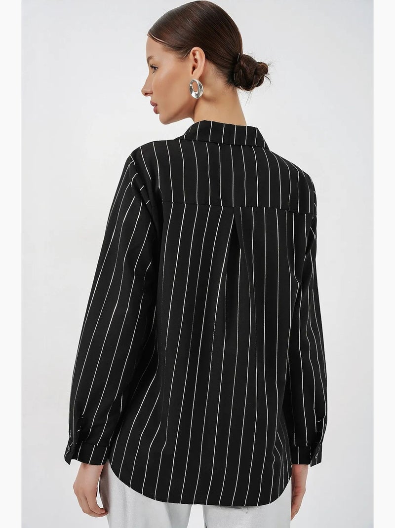Camisa oversized com estampado abstrato e abotoamento frontal bdart Cinza-preto - Kiabi