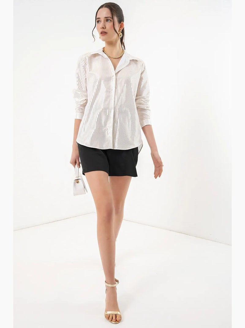 Camisa oversized com estampado abstrato e abotoamento frontal bdart Ecru - Kiabi