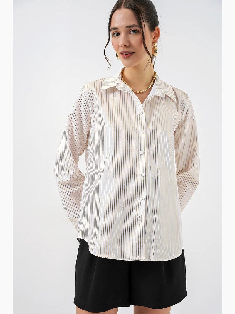 Camisa oversized com estampado abstrato e abotoamento frontal bdart Ecru - Kiabi