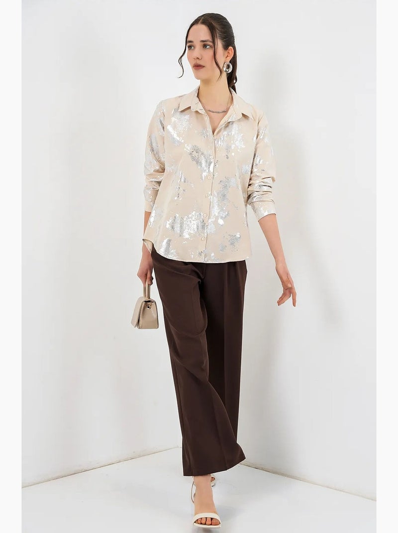 Camisa oversized com estampado abstrato e abotoamento frontal bdart Loiro - Kiabi
