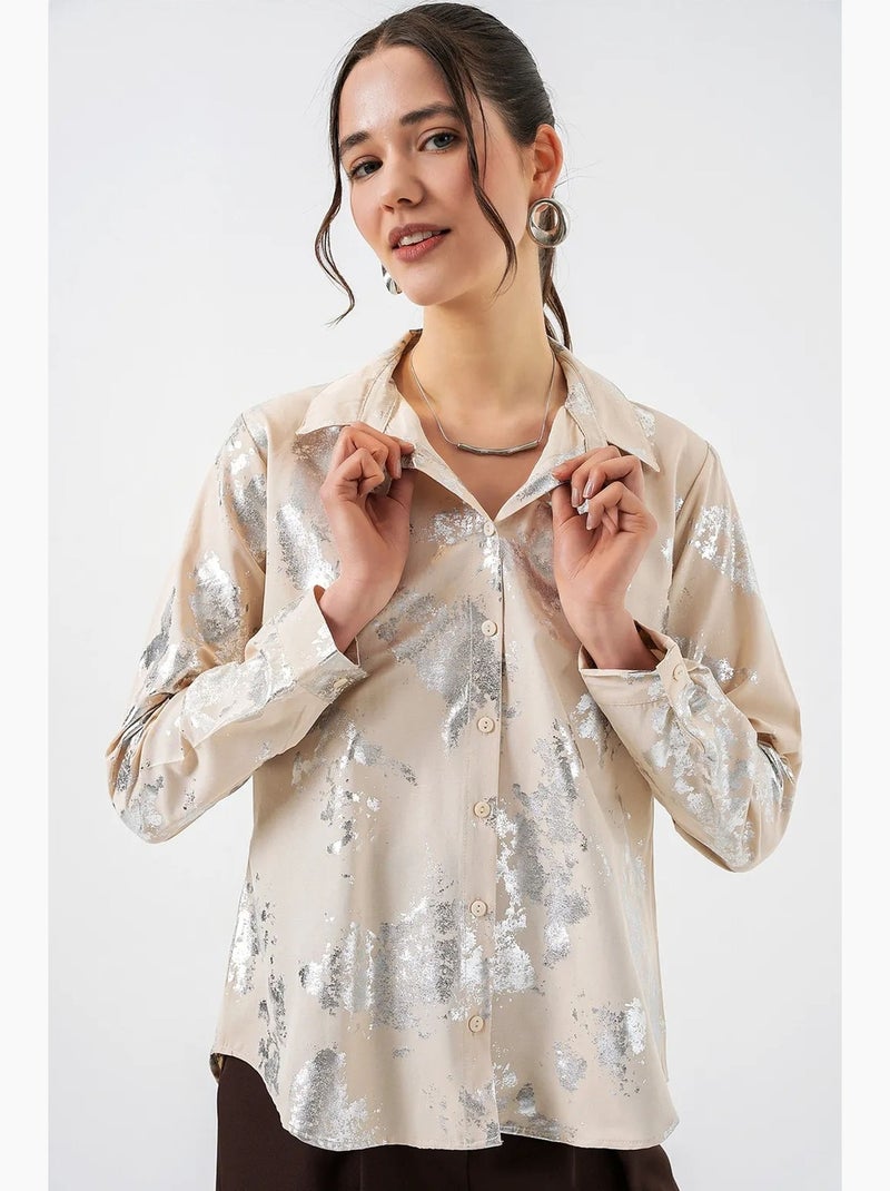 Camisa oversized com estampado abstrato e abotoamento frontal bdart Loiro - Kiabi