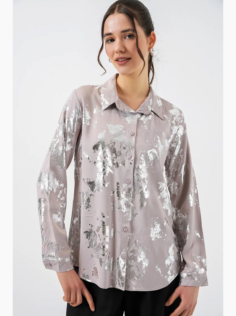 Camisa oversized com estampado abstrato e abotoamento frontal bdart Malva - Kiabi