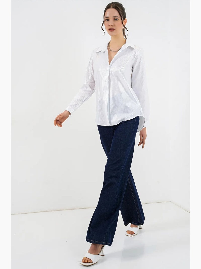 Camisa oversized com estampado abstrato e abotoamento frontal bdart Marfim - Kiabi