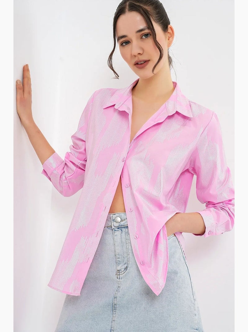 Camisa oversized com estampado abstrato e abotoamento frontal bdart Rosa - Kiabi