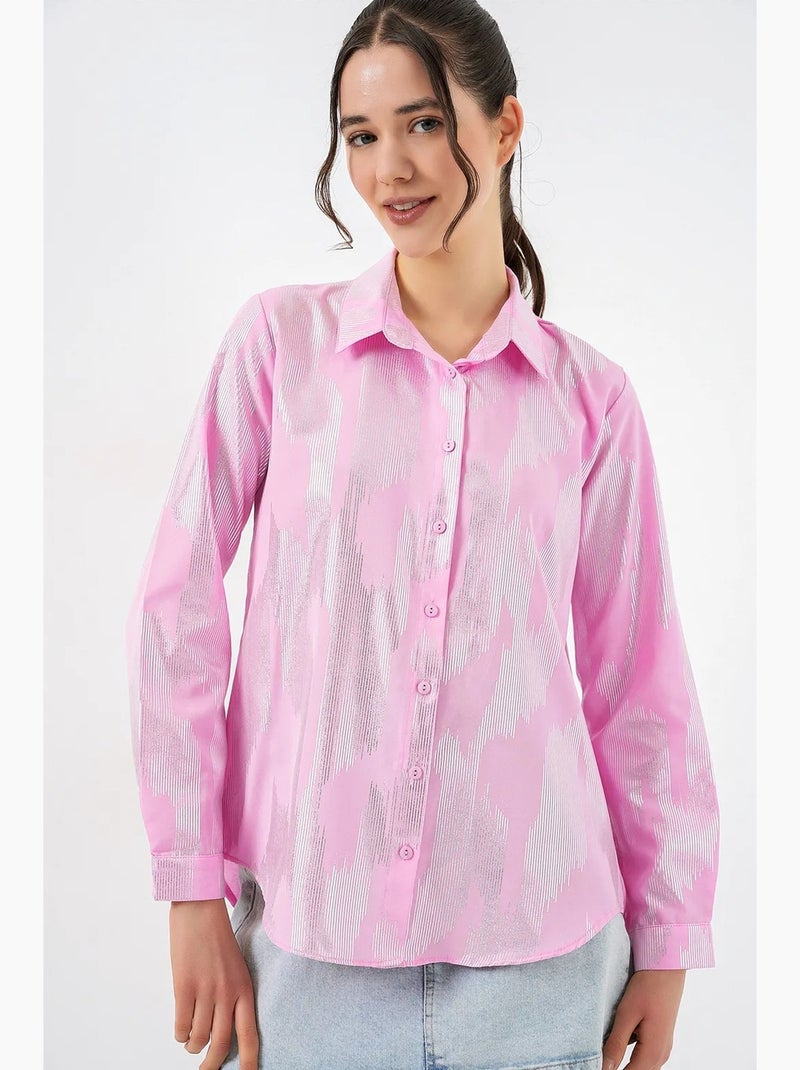 Camisa oversized com estampado abstrato e abotoamento frontal bdart Rosa - Kiabi