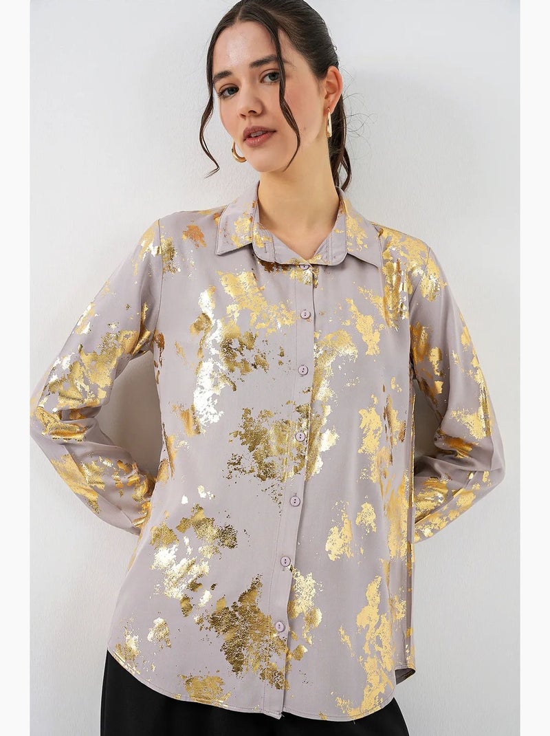 Camisa oversized com estampado abstrato e abotoamento frontal bdart Toupe - Kiabi