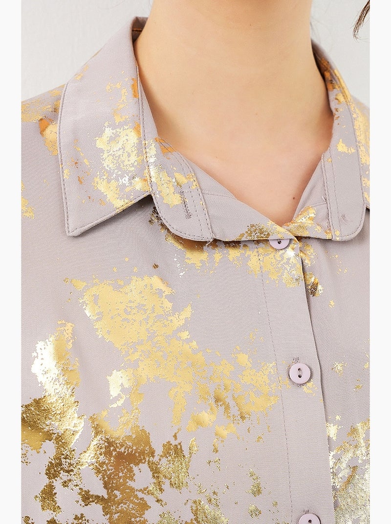 Camisa oversized com estampado abstrato e abotoamento frontal bdart Toupe - Kiabi