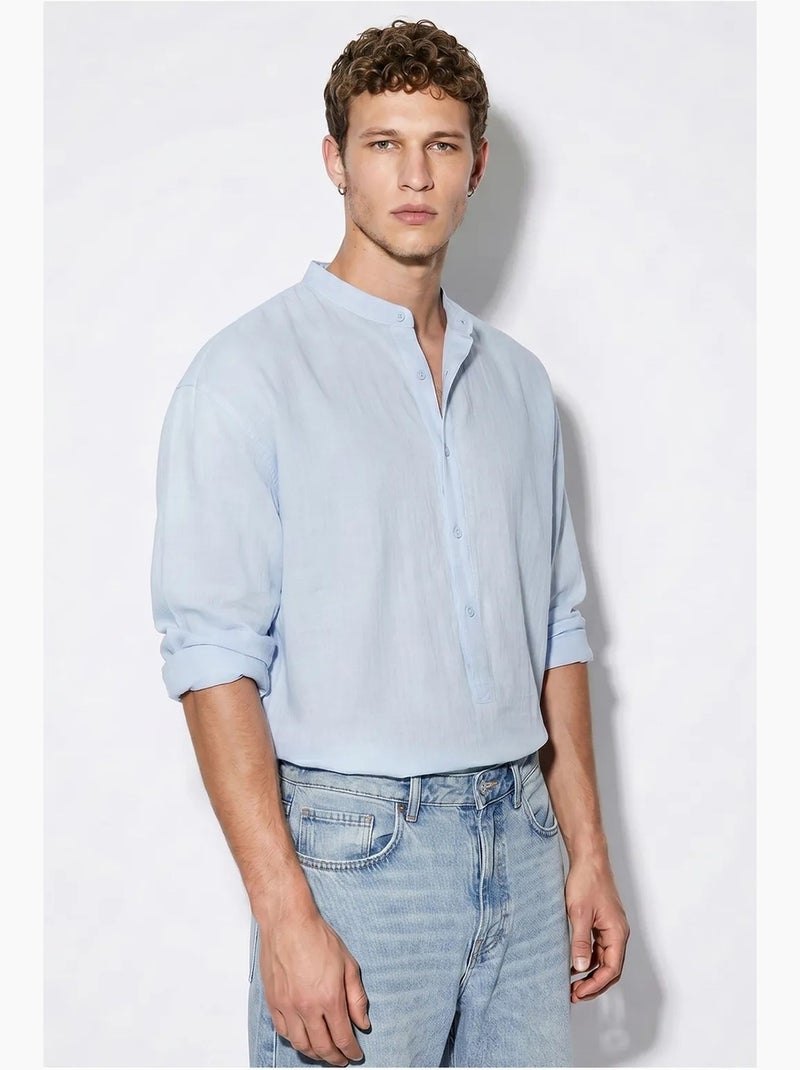Camisa oversized com gola mandarim lucci Azul-céu - Kiabi