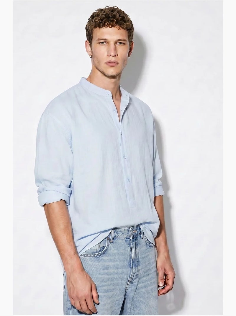 Camisa oversized com gola mandarim lucci Azul-céu - Kiabi