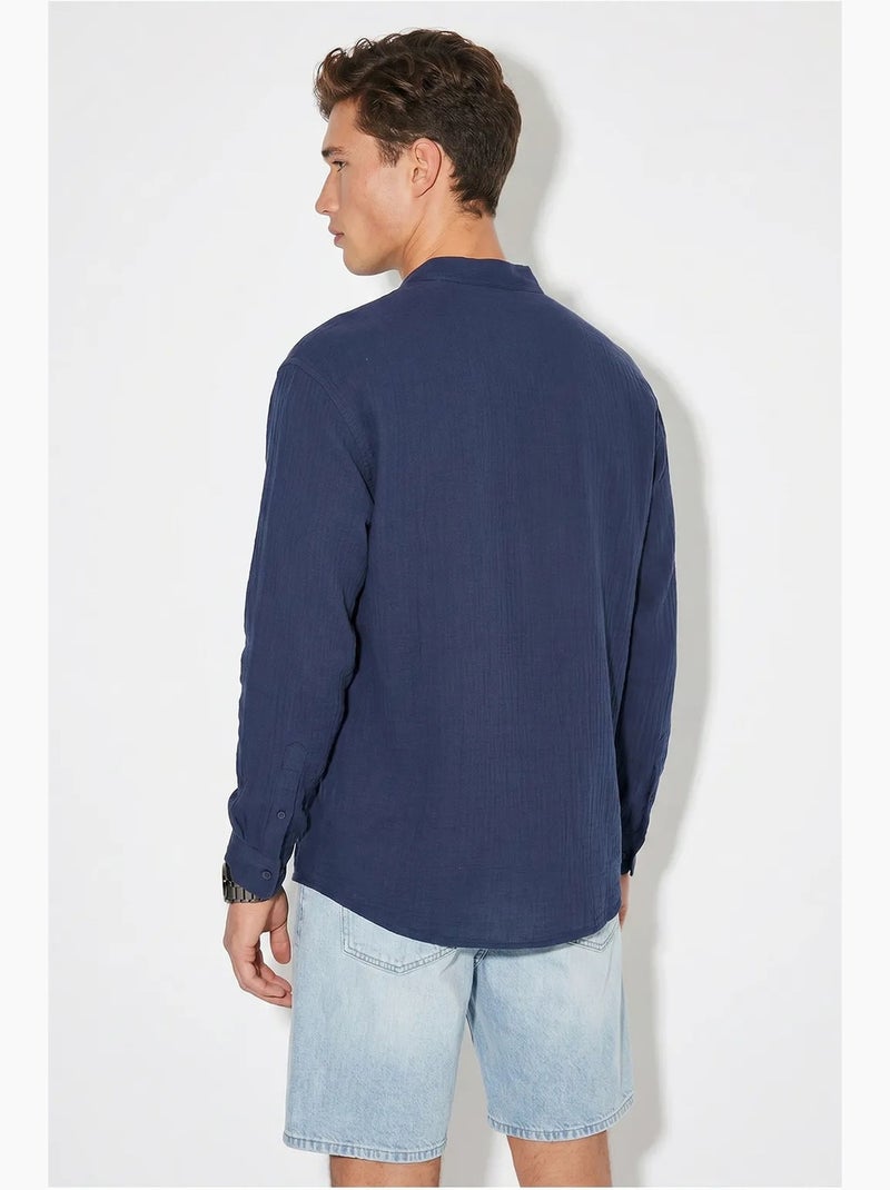 Camisa oversized com gola mandarim lucci Azul-marinho - Kiabi