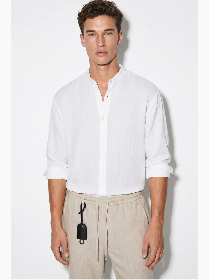 Camisa oversized com gola mandarim lucci Branco - Kiabi